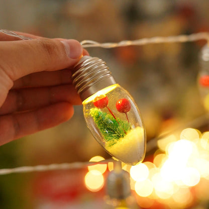 Christmas Snow Globe String Lights Indoor Decorations, 10 LED Clear Bulbs String Lights with Christmas Tree & Berry for Home Bedroom Fireplace Xmas Lights(6.6FT)