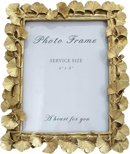 LONG XIN 1PCS 6x8 Inch Vintage Photo Frame Resin Picture Frame Ginkgo Leaves Decoration Photo Frame Stand Holder for Home Decor Old Fashioned Gorgeous Photo Gallery Art Decor (Vintage Gold）