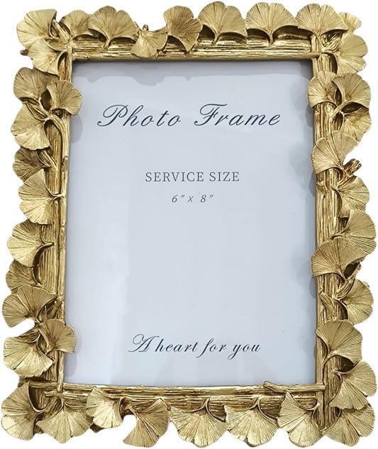 LONG XIN 1PCS 6x8 Inch Vintage Photo Frame Resin Picture Frame Ginkgo Leaves Decoration Photo Frame Stand Holder for Home Decor Old Fashioned Gorgeous Photo Gallery Art Decor (Vintage Gold）