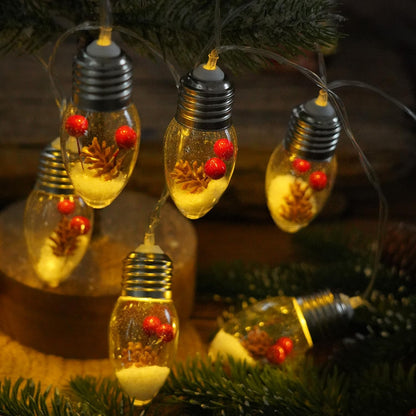 Christmas Snow Globe String Lights Indoor Decorations，10 LED Clear Bulbs Christmas Tree Snow Globe String Lights with Pinecone & Berry for Home Bedroom Fireplace Xmas Lights(6.6FT)