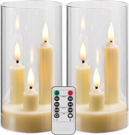 Da by Flameless Candle, Battery-Powered Candle with Remote Control and Timer, LED Three-Wick Pillar Candle, Romantic Wedding, Perfect Home Décor, 2 Pack (Ivory)