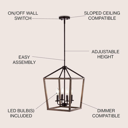 JONATHAN Y JYL1322A Pagoda 13" 4-Light Iron Farmhouse Industrial Lantern LED Pendant, Rustic, Bohemian, Coastal, for Dining Room, Kitchen, Living Room, Oil Rubbed Bronze/Faux Wood
