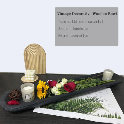 Wooden Dough Bowl Decor, Vintage Wooden Bowl Hand Carved Home Decor for Dining Table Center, Living Room, Kitchen Decor. (30inch black)