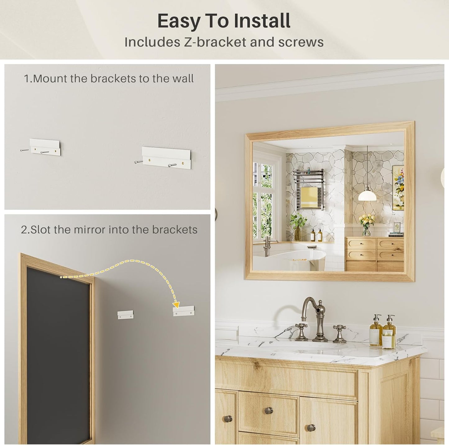 48x30 Inch Bathroom Mirror for Wall, Anti-Rust Oak Wood Grain Metal Framed Bathroom Mirrors for Over Sink,Rectangler Mirrors for Bathroom Vanity, Farmhouse, Bedroom, Living Room, Entryway Decor