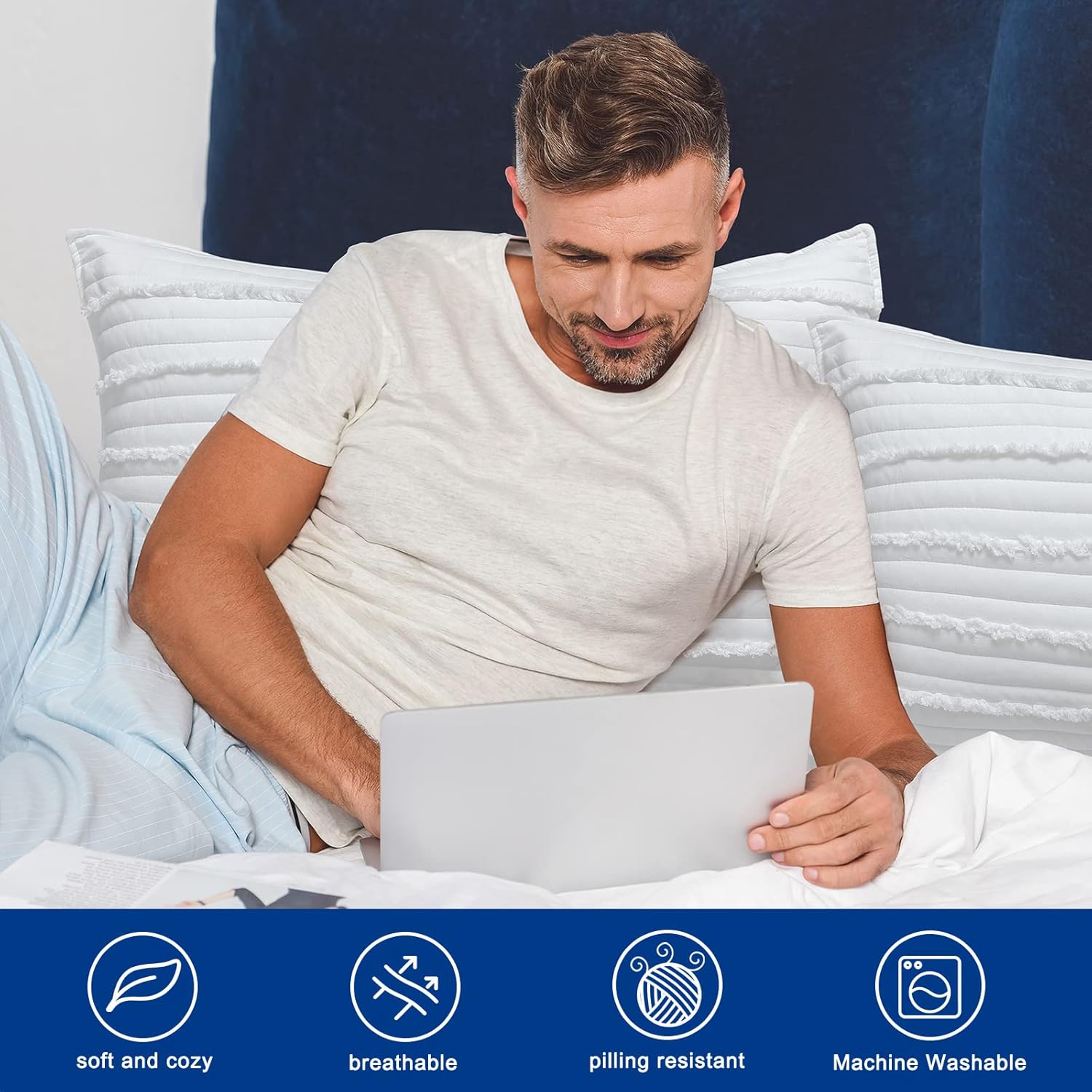 BOSOWOS King Size Pillow Shams Set of 2, Ultra Soft Breathable 20 x 36 Inches Pillow Case Envelope Closure, Microfiber Farmhouse Bed Pillowcases for Easy Care, White