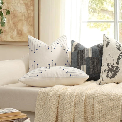 Boho Throw Pillow Covers 18x18 Set of 2 Neutral Woven Decorative Pillowcases Cotton Tufted Couch Pillows Modern Farmhouse Accent Cushion Covers for Sofa Couch Bed Living Room Home Decor, Navy Blue