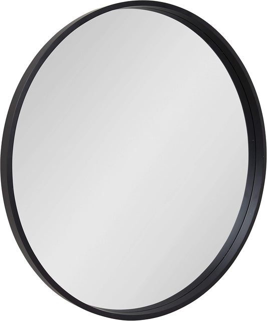 Kate and Laurel Travis Round Wood Wall Mirror, 31.5" Diameter, Black, Modern Wall Décor Accent