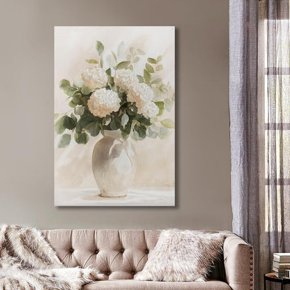 Hand painted Rustic Farmhouse Flower Canvas Wall Art, White Hydrangeas Wall Decor Pictures ,Soothing Calming Nature Botanical Vintage Floral Country Prints Artwork for Bedroom Living Room 16x24in