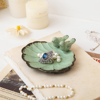 NIKKY HOME Antique Jewelry Dish, Decorative Jewelry Tray with Bird, Shabby Chic Small Trinket Dish, Metal Ring Holder for Wedding Gifts for Women Girl