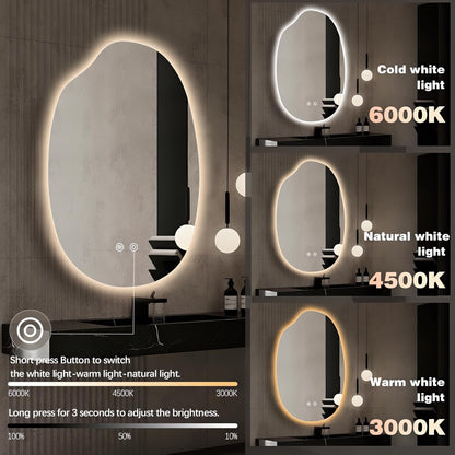 42"x28" Asymmetrical Led Mirror for Bathroom, Irregular Backlit Vanity Mirror with Lights, Frameless Smart Mirror, 3 Colors Stepless Dimmable, Anti-Fog, Memory, CRI95+, Horizontal/Vertical