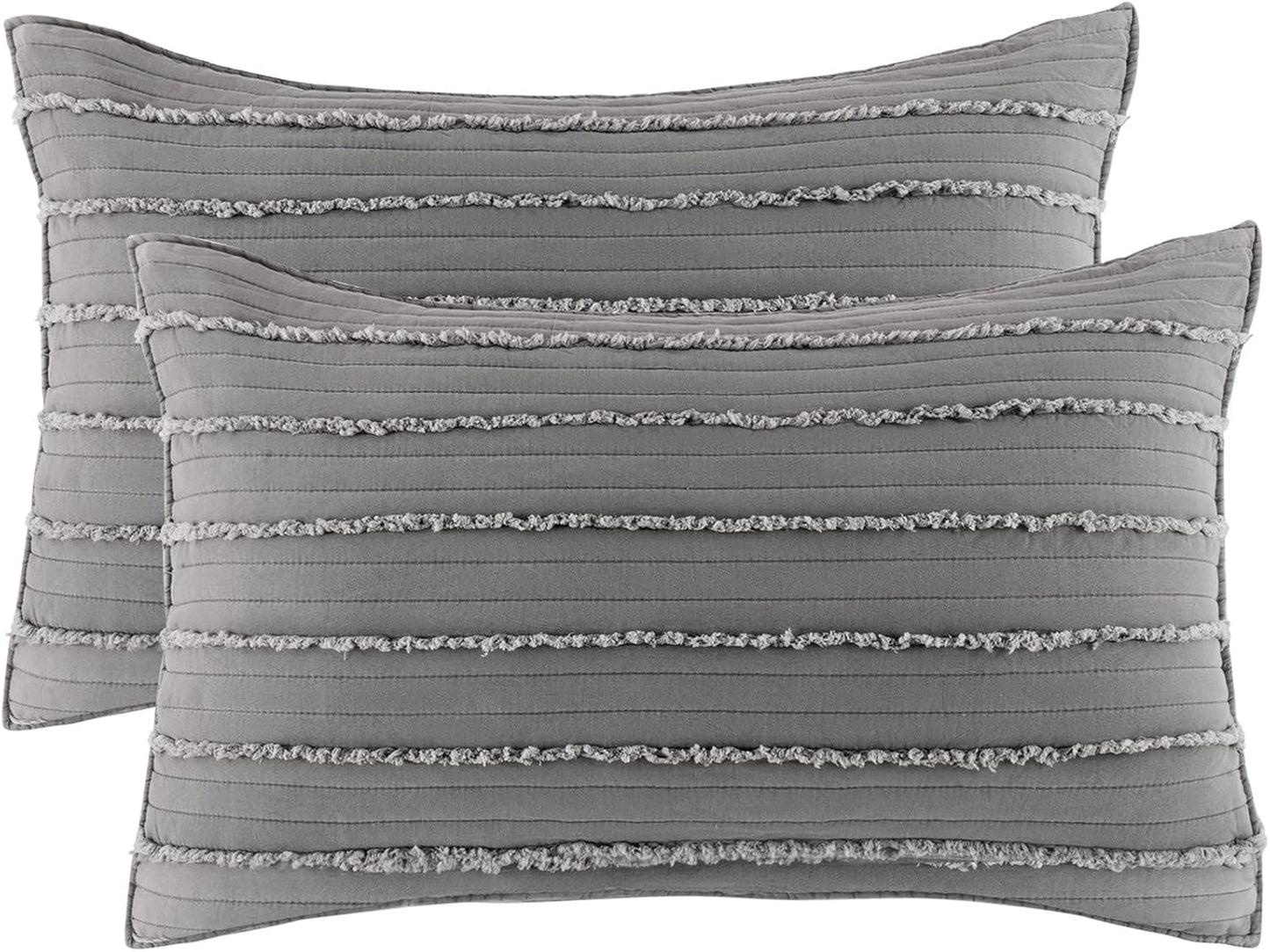 BOSOWOS King Size Pillow Shams Set of 2, Ultra Soft Breathable 20 x 36 Inches Pillow Case Envelope Closure, Microfiber Farmhouse Bed Pillowcases for Easy Care, Grey