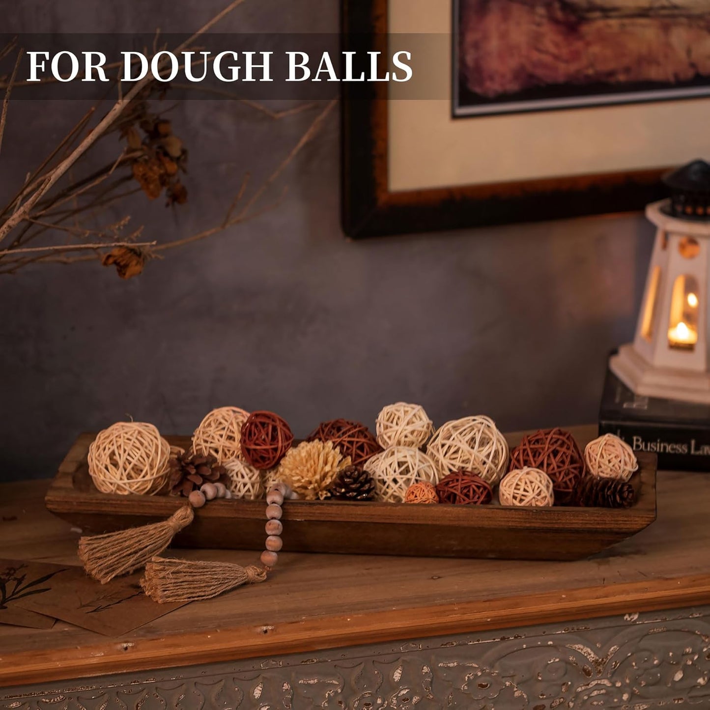 Hanobe Decorative Wood Dough Bowl: Large Long Wooden Bowl for Entry Way Table Home Decor - Coffee Table Decor for Living Room - Dining Table Centerpiece Decor, Brown