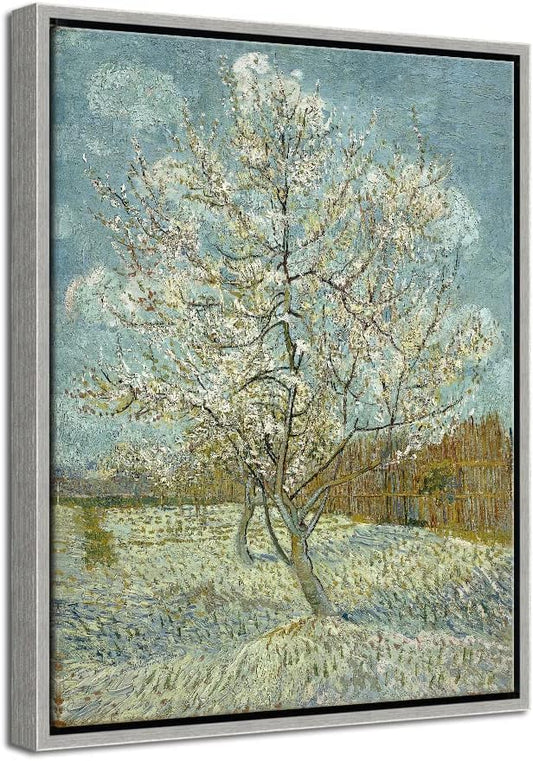 Wieco Art Framed Art The Pink Peach Tree Canvas Prints Wall Art by Van Gogh Famous Oil Paintings Reproduction Landscapes Modern Gallery Wrapped Artwork for Bedroom Bathroom Home Decoration