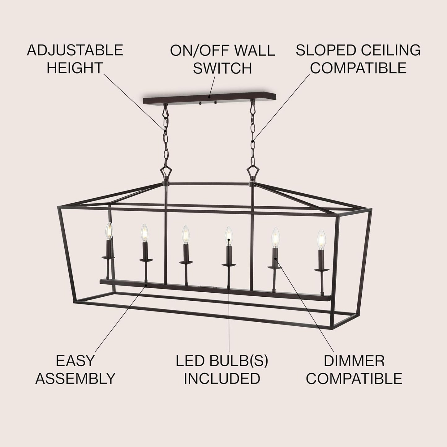 JONATHAN Y JYL7439A Pagoda Lantern Dimmable Adjustable Metal LED Pendant Classic Traditional Farmhouse Dining Room Living Room Kitchen Foyer Bedroom Hallway, 49 in, Oil Rubbed Bronze