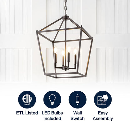 JONATHAN Y JYL7437A Pagoda Lantern Dimmable Adjustable Metal LED Pendant Classic Traditional Farmhouse Dining Room Living Room Kitchen Foyer Bedroom Hallway, 16 in, Oil Rubbed Bronze