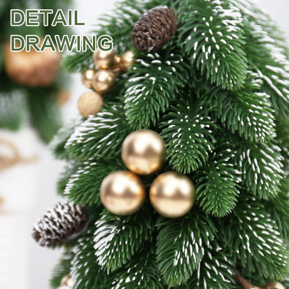 2PCS Small Christmas Tree, Artificial Gold Berry Pinecone Mini Tabletop Christmas Tree Decorations, for Wedding Holiday Indoor Xmas Party Decor.