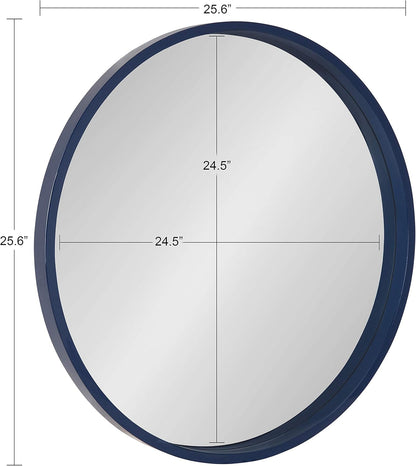 Kate and Laurel Travis Round Wood Wall Mirror, 25.6" Diameter, Navy Blue, Modern Wall Décor Accent