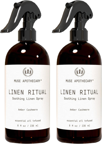 Muse Apothecary Linen Ritual - Aromatic, Soothing, and Relaxing Linen Mist, Laundry and Fabric Spray - Infused with Aromatherapy Essential Oils - 8 oz, Amber Cashmere, 2 Pack