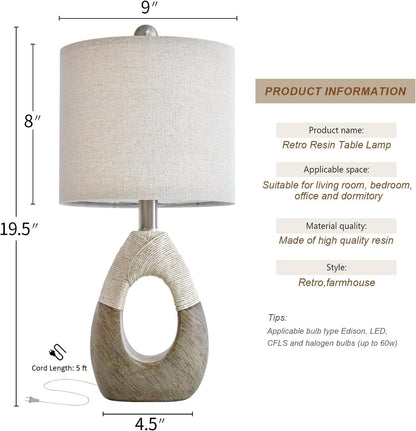 OYEARS 19” Boho Table Lamps Bedroom Living Room Set 2,Suitable for Small Space,Small Farmhouse RattanTable Lamp Rustic Egg Design Resin Light Decoration,Nightstand Bedside Lamps for Office Study Rest