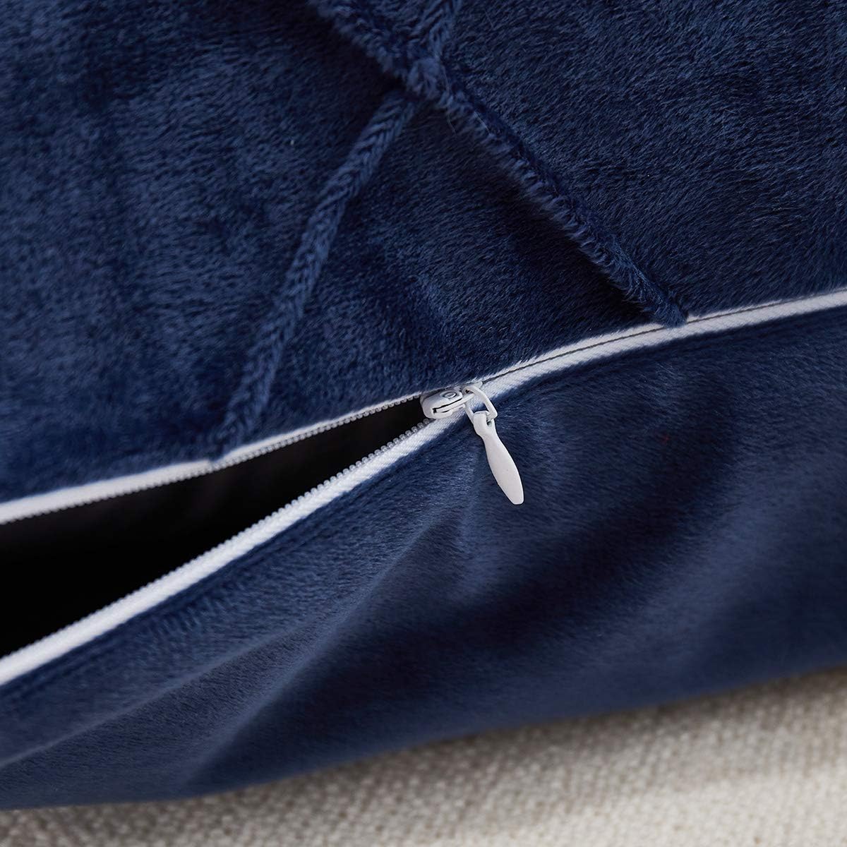 JAUXIO Diamond Pinch Pleated Crystal Velvet Pillowcases 2 Pack Solid Pintuck Throw Cushion Cover for Home Decor Hidden Zipper Closure (Navy, King)