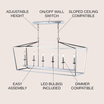 JONATHAN Y JYL7439C Pagoda Lantern Dimmable Adjustable Metal LED Pendant Classic Traditional Farmhouse Dining Room Living Room Kitchen Foyer Bedroom Hallway, 49 in, Chrome