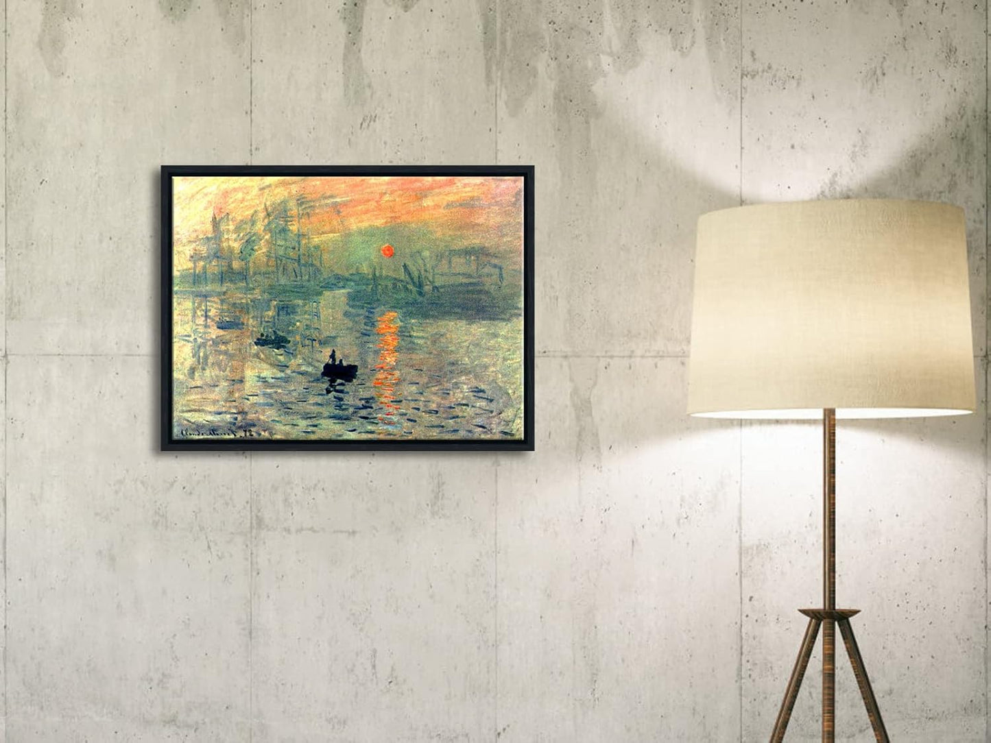 Wieco Art Impression Sunrise Modern Framed Canvas Wall Art Canvas Prints of Claude Monet Oil Paintings Reproduction Seascape Artwork Sea Pictures on Canvas for Home Decorations