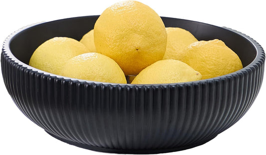 Aotea Crafts - Decorative Concrete Fruit Bowl for Kitchen Counter - Large Charcoal Black Centerpiece Fruit Bowl - Modern Aesthetic Fluted Design & Water-Based Painted