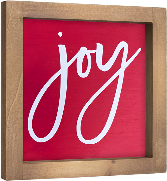 Wooden Joy Sign, 6 Inch Red Christmas Decorative Signage Plaque Decor, Xmas Holiday Indoor Table Shelf Desk Mantel Tiered Tray Wall Art Bathroom Rustic Farmhouse Decorations for Home Office