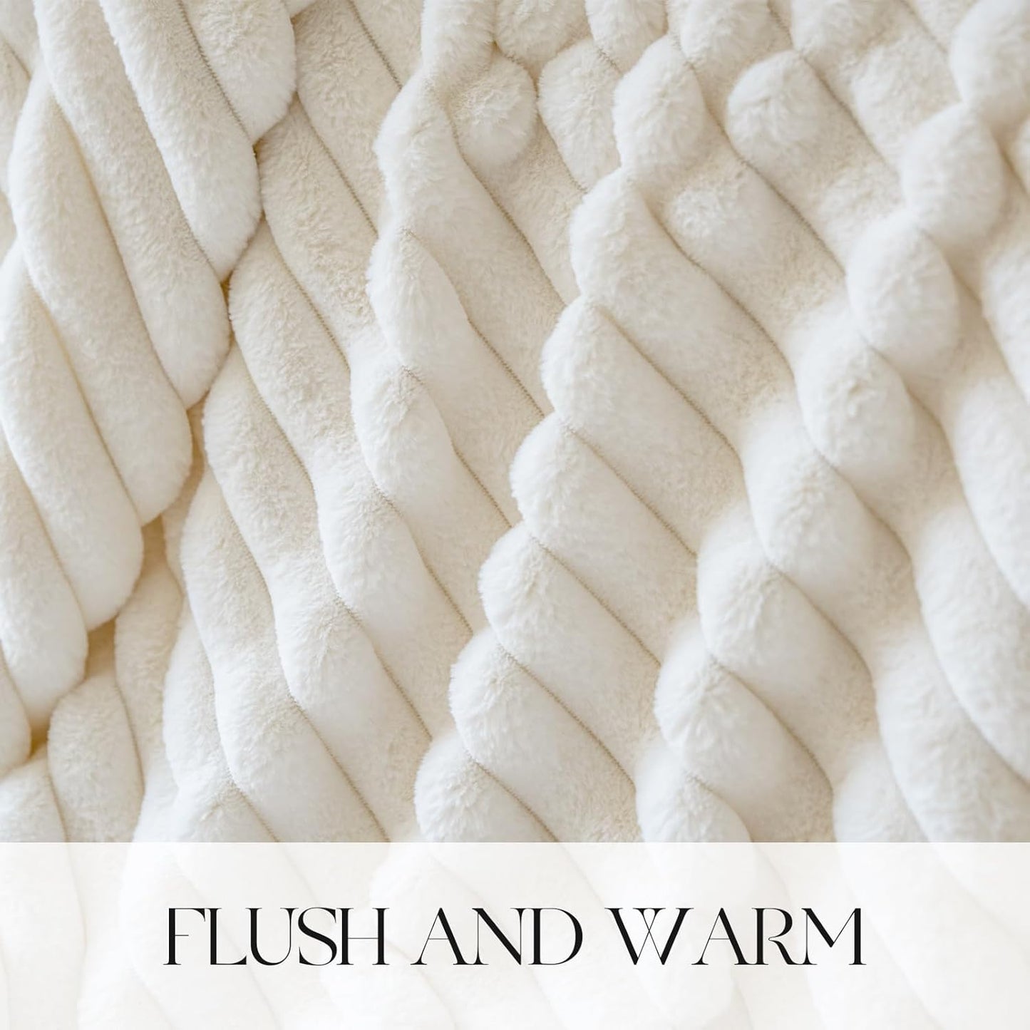 MOSAYT Super Soft Faux Rabbit Fur Blanket, Elegant Ruched Design, White, 60x80 Inch - Perfect for Couch, Sofa, or Bed