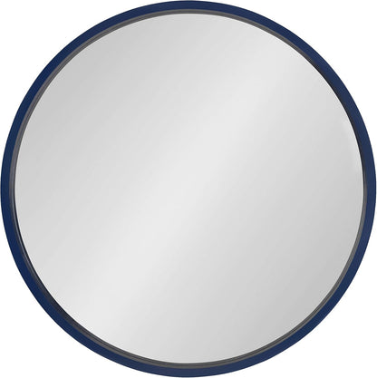 Kate and Laurel Travis Round Wood Wall Mirror, 25.6" Diameter, Navy Blue, Modern Wall Décor Accent