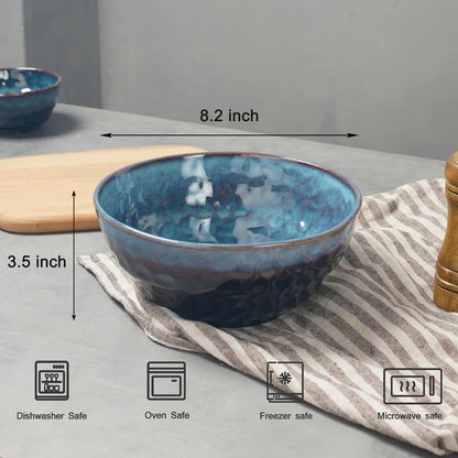 60 oz Large Ceramic Soup Bowl,8.2 Inch Stoneware Serving Bowl for Salad,Pasta,Fruit,Popcorn,Kitchen Bowls Set of 2,Starry Blue