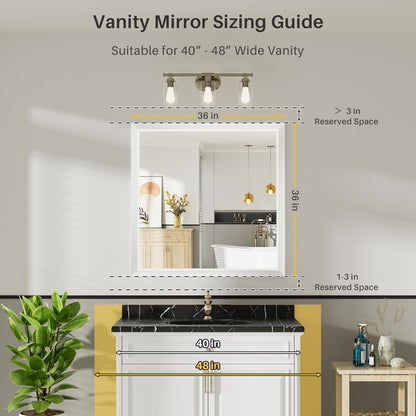 36x36 Inch White Bathroom Mirror for Wall, Thick Metal Framed Rectangle Mirrors for Over Sink, Bedroom, Living Room, Entryway, Anti-Rust, HD Tempered Glass