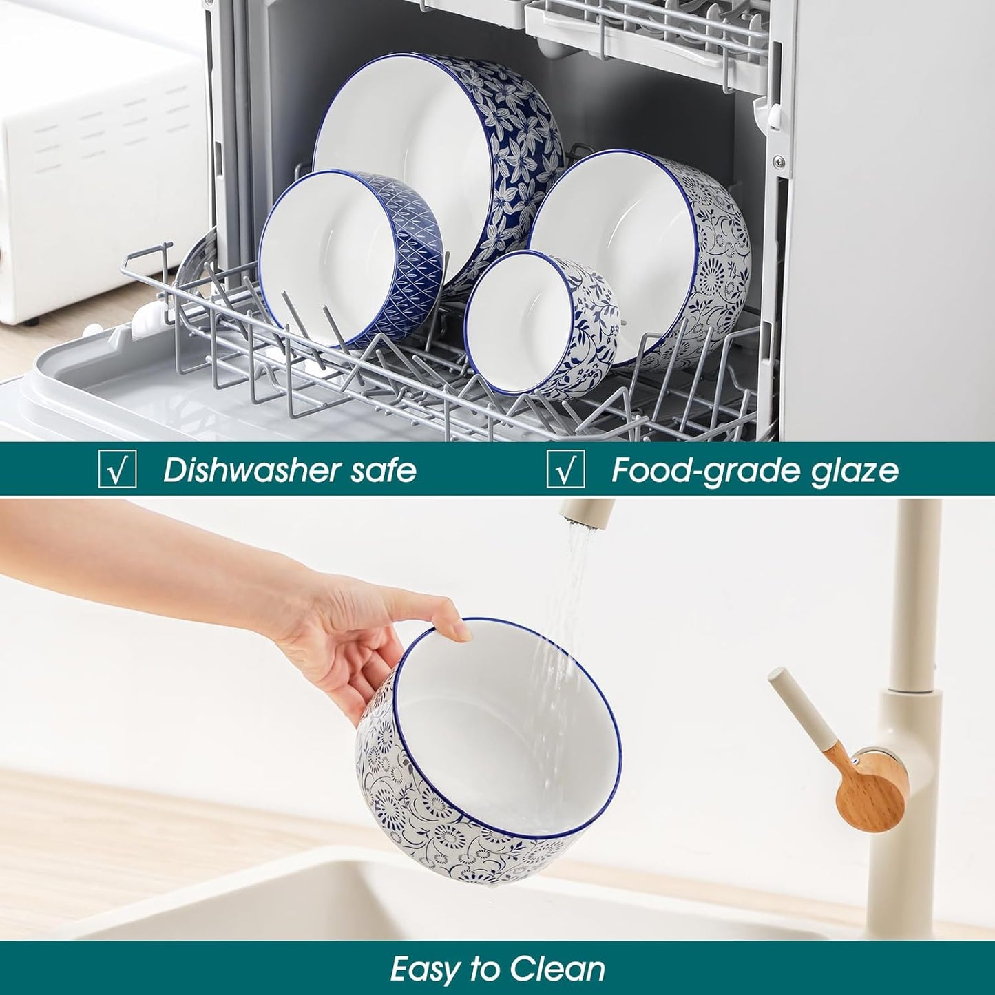 vancasso Ceramic Nesting Bowls with Lids Set of 4, Serving Bowls for Food Storage, Prep Bowl, Ceramic Bowl for Kitchen, Microwave & Dishwasher Safe, 60+36+20+10 Oz, Series SELENE