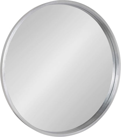 Kate and Laurel Travis Round Wood Wall Mirror, 31.5" Diameter, Silver, Chic Glam Wall Décor Accent