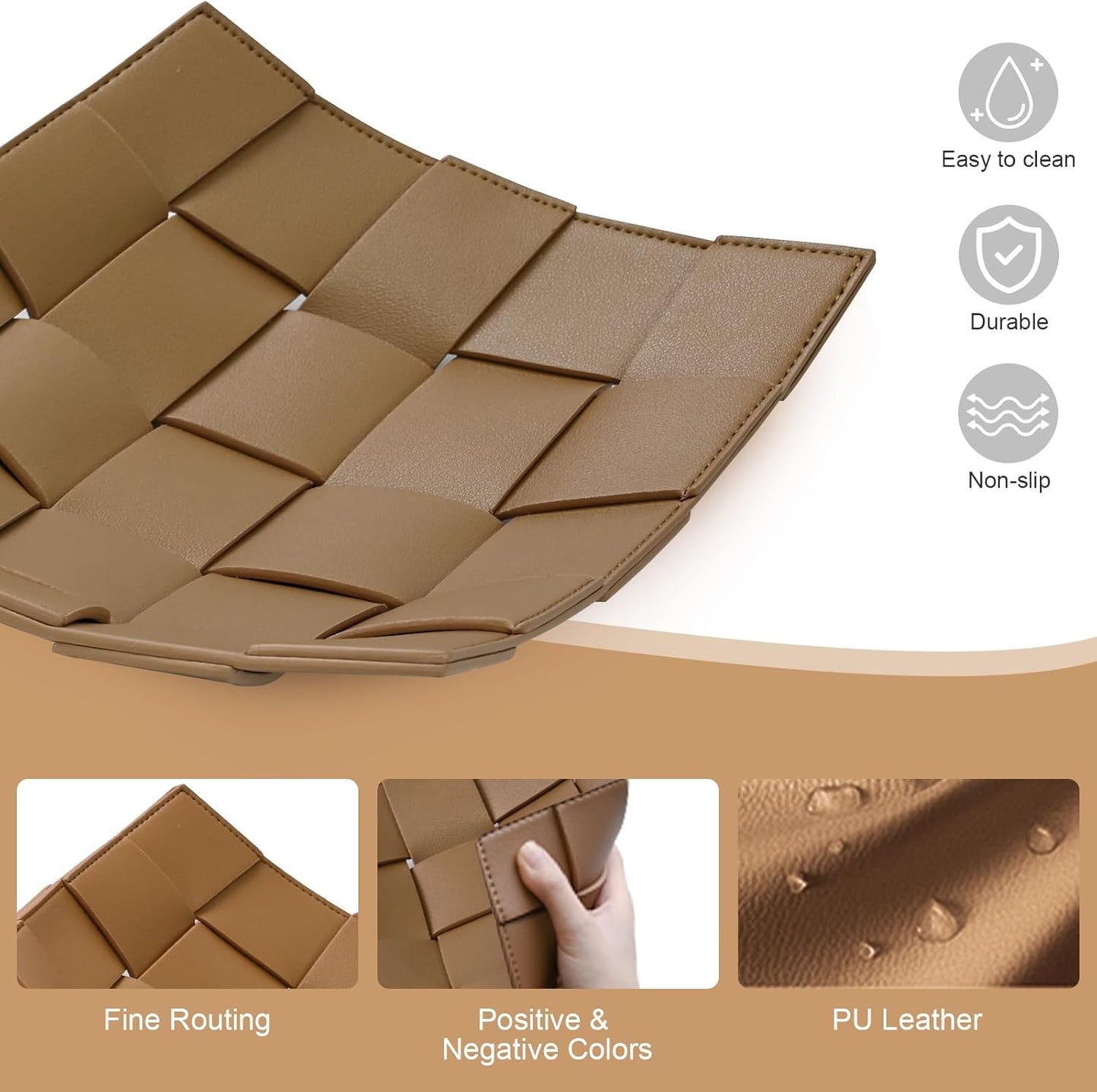 Valet Tray PU Leather Key Holder Bowl for Men and Women Entryway Table Nightstand Catchall Storage Organizer Tray for Wallet, Keys, Jewelry, Coins - Coffee, 9.8" L x 9.8" W x 2" H