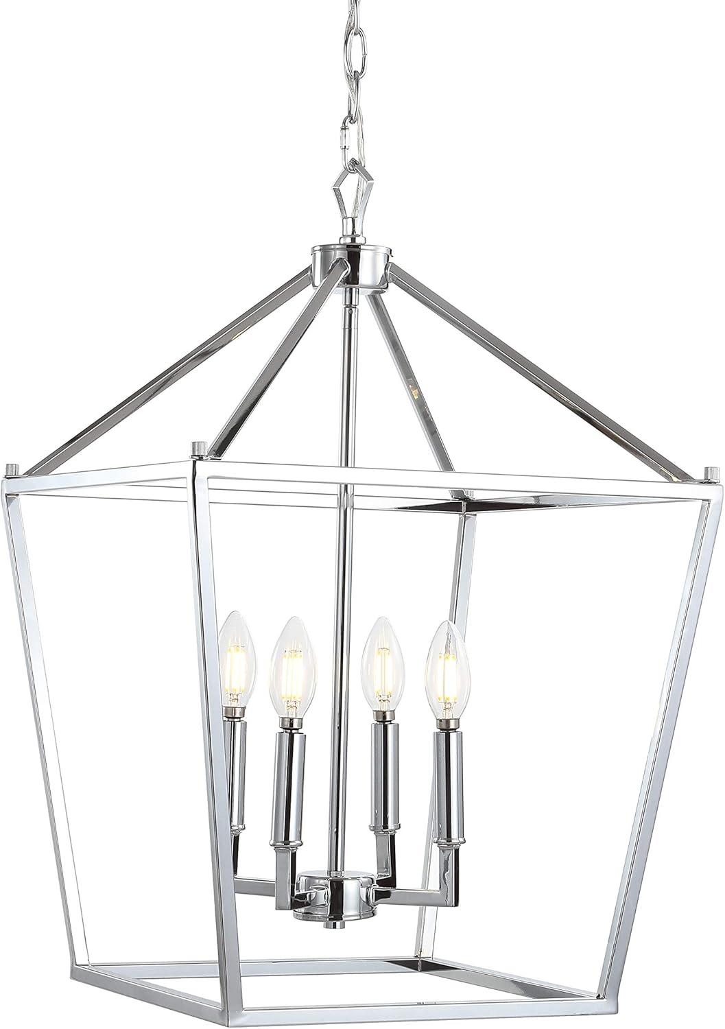 JONATHAN Y JYL7437C Pagoda Lantern Dimmable Adjustable Metal LED Pendant Classic Traditional Farmhouse Dining Room Living Room Kitchen Foyer Bedroom Hallway, 16 in, Chrome