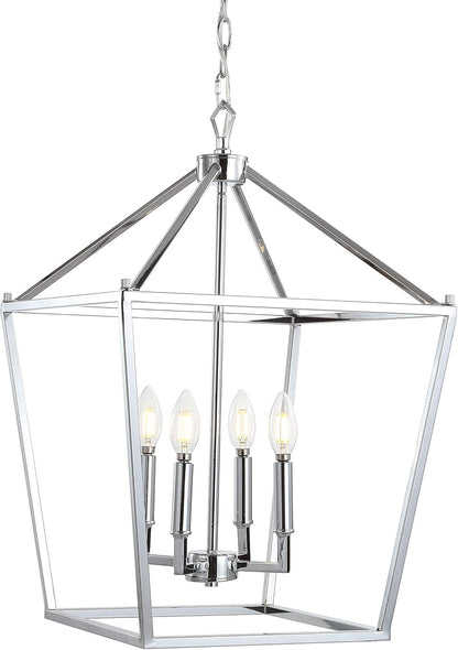 JONATHAN Y JYL7437C Pagoda Lantern Dimmable Adjustable Metal LED Pendant Classic Traditional Farmhouse Dining Room Living Room Kitchen Foyer Bedroom Hallway, 16 in, Chrome