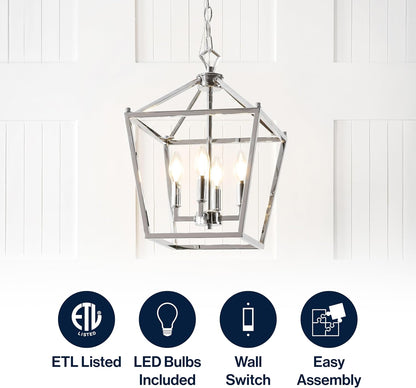 JONATHAN Y JYL7436C Pagoda Lantern Dimmable Adjustable Metal LED Pendant Classic Traditional Farmhouse Dining Room Living Room Kitchen Foyer Bedroom Hallway, 12 in, Chrome