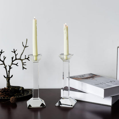 Kitcom 2-Pack Crystal Candlestick of Glass Holders for Home Decor, Crystal Taper Candle Holders Tabletop Centerpieces for Party and Wedding Decoration(8.5inch Tall)