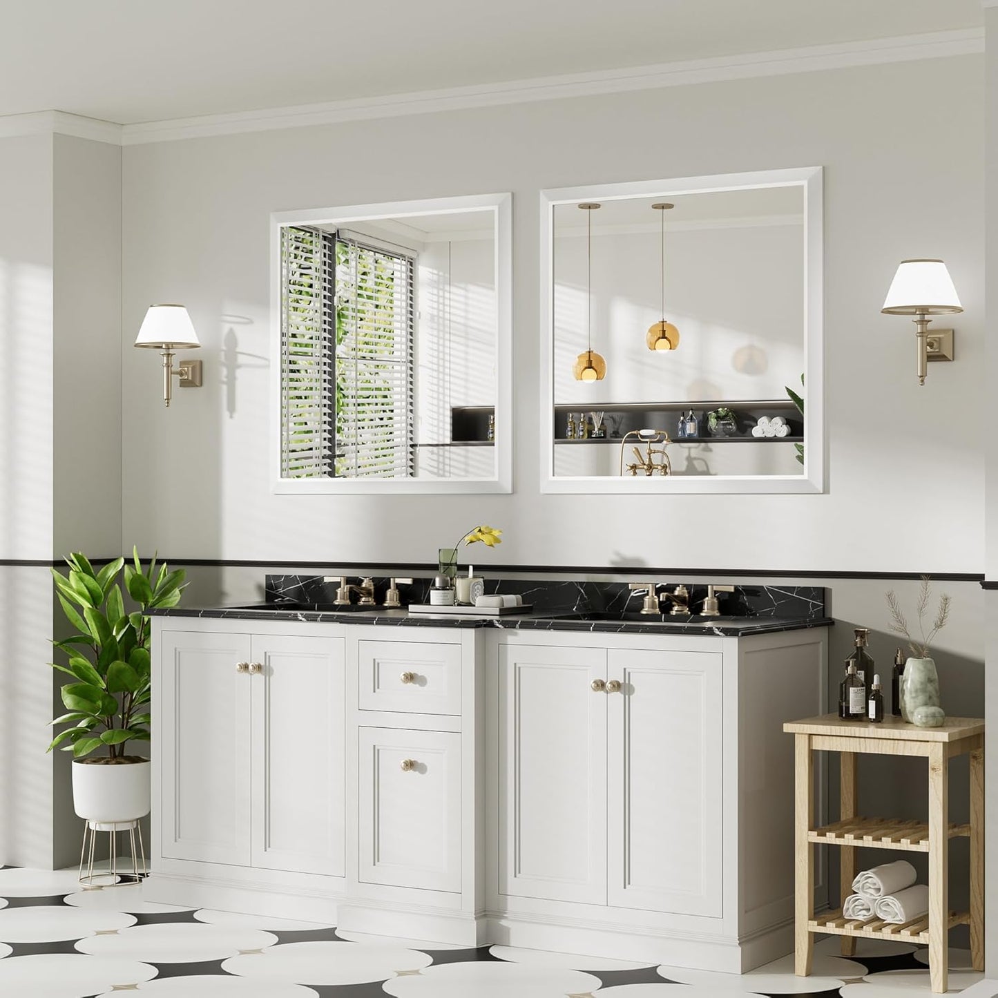 36x36 Inch White Bathroom Mirror for Wall, Thick Metal Framed Rectangle Mirrors for Over Sink, Bedroom, Living Room, Entryway, Anti-Rust, HD Tempered Glass