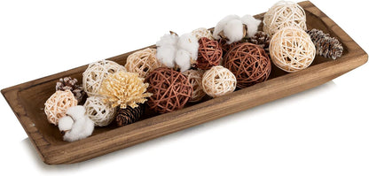 Hanobe Decorative Wood Dough Bowl: Large Long Wooden Bowl for Entry Way Table Home Decor - Coffee Table Decor for Living Room - Dining Table Centerpiece Decor, Brown