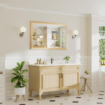 48x30 Inch Bathroom Mirror for Wall, Anti-Rust Oak Wood Grain Metal Framed Bathroom Mirrors for Over Sink,Rectangler Mirrors for Bathroom Vanity, Farmhouse, Bedroom, Living Room, Entryway Decor