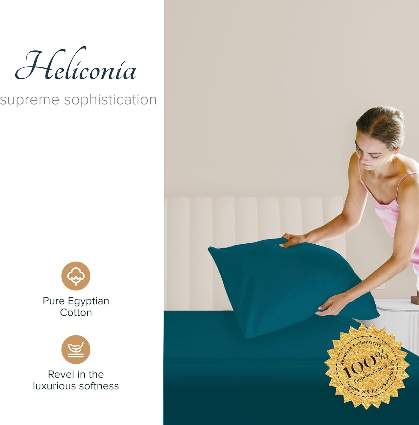 Carressa Linen 100% Egyptian Cotton Pillow Cases King Size Set of 2 - Luxury 1500 Thread Count Sateen Teal Pillow Covers, Soft & Breathable 5 Star Hotel-Quality Pillowcases, Fits King Pillows