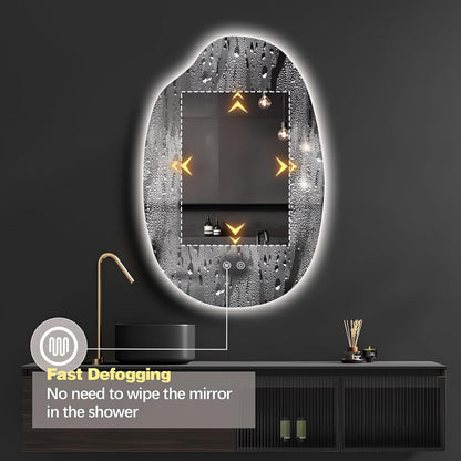 42"x28" Asymmetrical Led Mirror for Bathroom, Irregular Backlit Vanity Mirror with Lights, Frameless Smart Mirror, 3 Colors Stepless Dimmable, Anti-Fog, Memory, CRI95+, Horizontal/Vertical