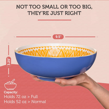 Annovero Serving Bowls - Large Big Bowl for Mixing, Salad, Pasta, Mashed Potato, Chips - Colorful & Decorative for Parties & Entertaining - Microwave, Oven Safe - No Lead & Cadmium - 72 Oz - Set of 3