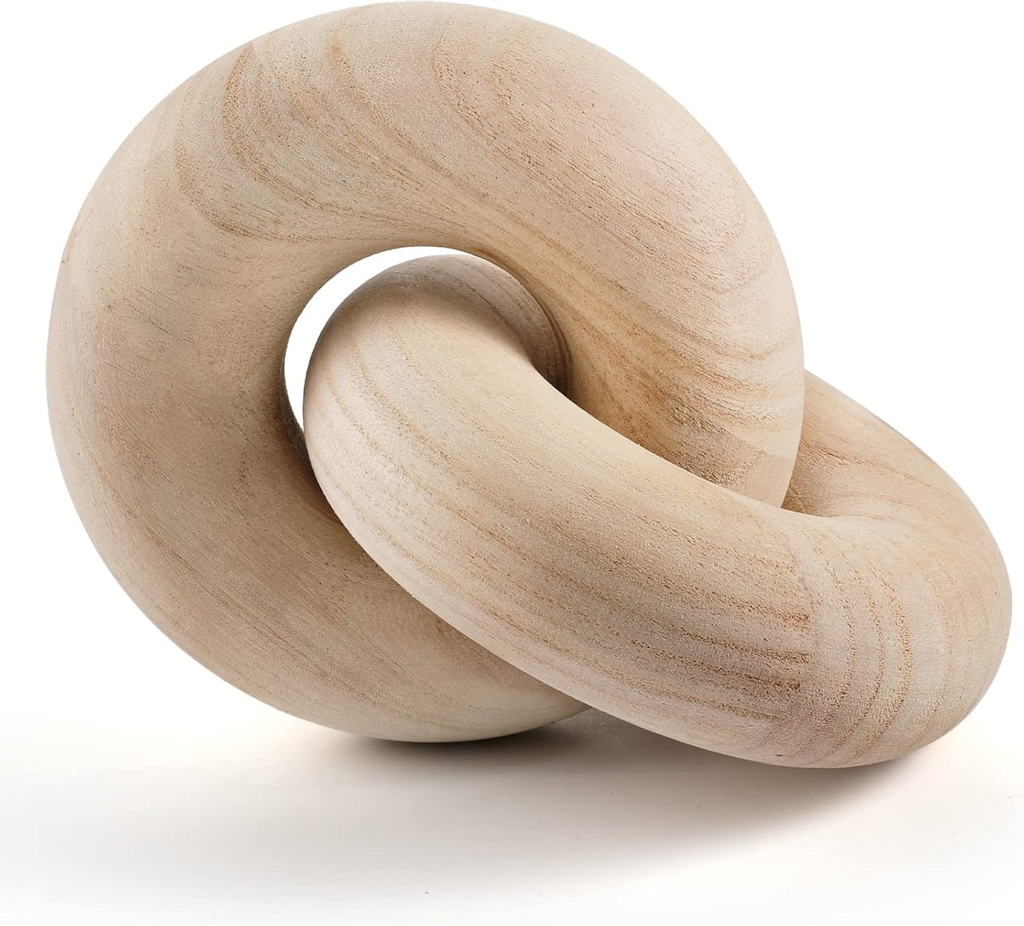 Wood Chain Decor, 2-Link Decorative Chain Hand Carved Boho Wood Knot Decor for Bookshelf Desk Living Room Coffee Table Farmhouse Decorative Ornament (Natural)