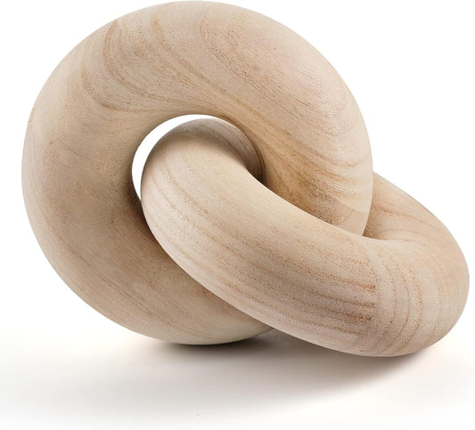 Wood Chain Decor, 2-Link Decorative Chain Hand Carved Boho Wood Knot Decor for Bookshelf Desk Living Room Coffee Table Farmhouse Decorative Ornament (Natural)