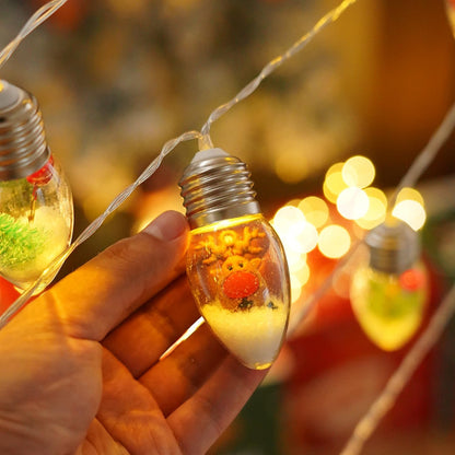 Christmas Snow Globe String Lights Indoor Decorations，10 LED Clear Bulbs Christmas Tree Snow Globe String Lights with Five Dolls for Bedroom Party Vintage Christmas Decor(6.6FT)