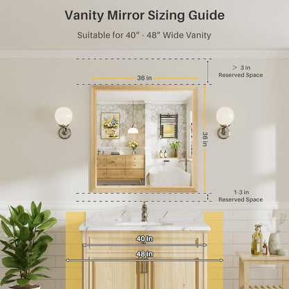 36x36 Inch Bathroom Mirror for Wall, Anti-Rust Oak Wood Grain Metal Framed Bathroom Mirrors for Over Sink,Rectangler Mirrors for Bathroom Vanity, Farmhouse, Bedroom, Living Room, Entryway Decor