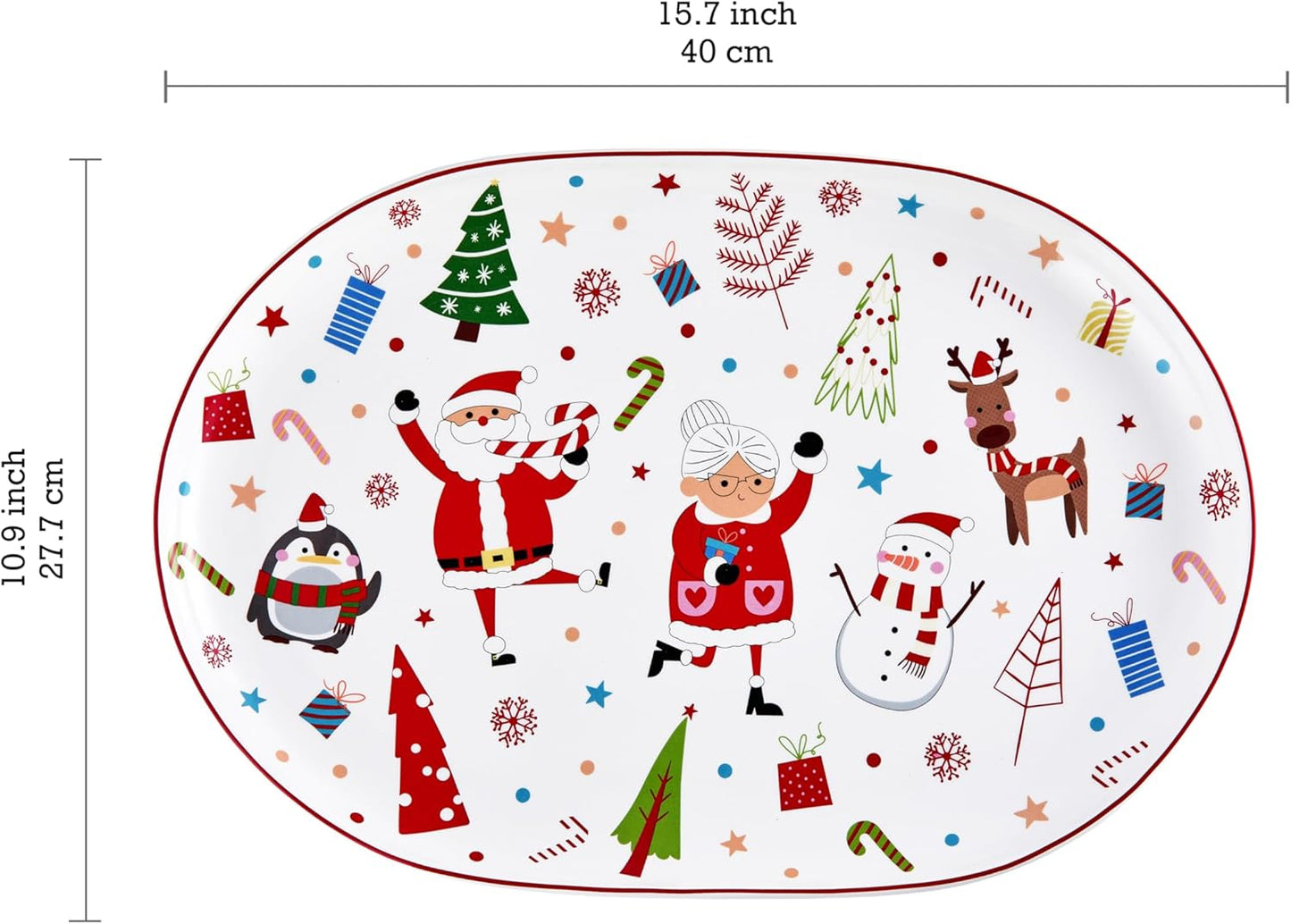 Bico Christmas Merry Crew Ceramic 16 inch plus 12 inch Ceramic Oval Platter, Set of 2, for Serving Turkey, Steak, Salad, Microwave & Dishwasher Safe